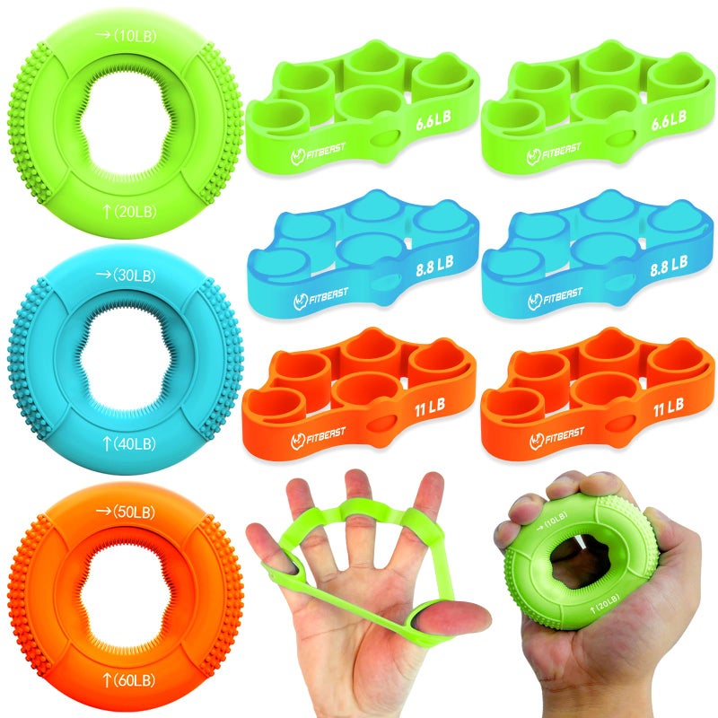 FitBeast Hand Grip Strengthener  Finger Exerciser  Forearm Strengthener Kit - 9 Pack  Targeted Hand & Forearm Strength  Relief & Recovery Kit - Image 1